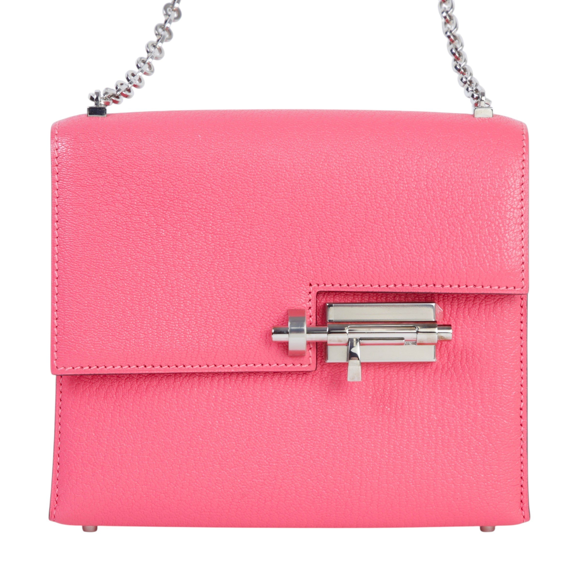 Very Good ( Rank A) HERMÈS Verrou Mini Rose Lipstick (U5) Chevre Palladium hardware A (2017)