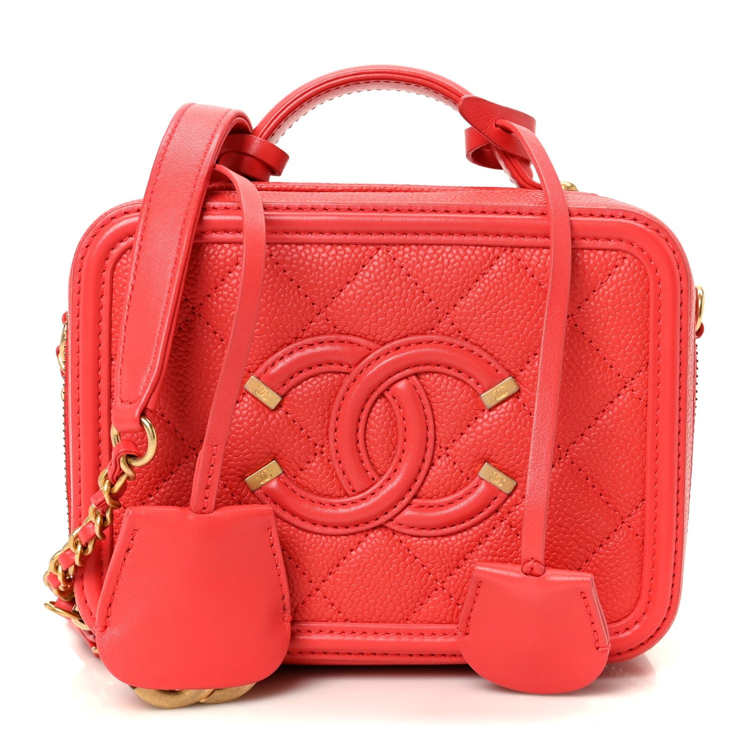 Chanel Caviar Quilted Small CC Filigree Vanity Case Red
