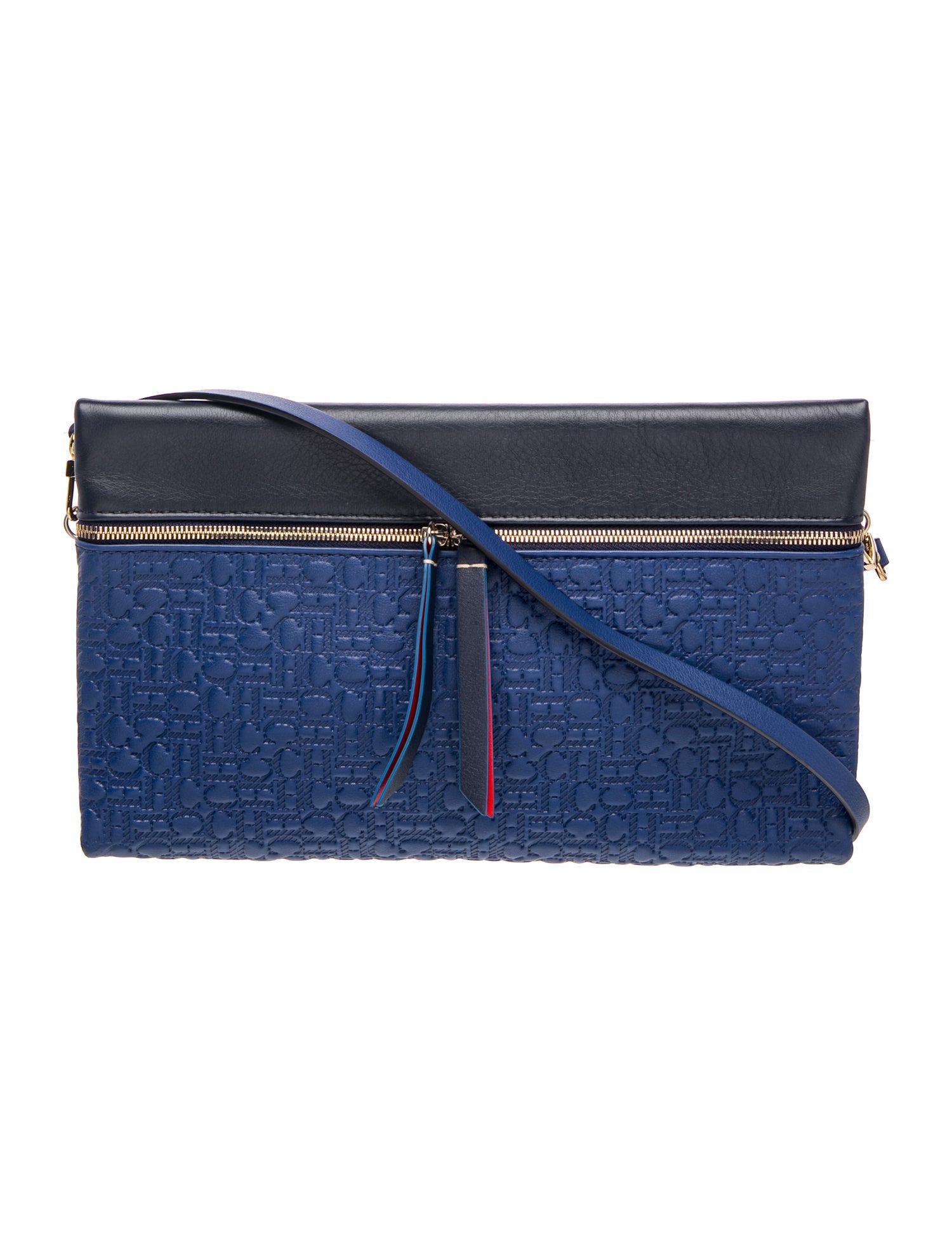 Carolina Herrera Leather Royal Insignia Foldover Pouch Medium