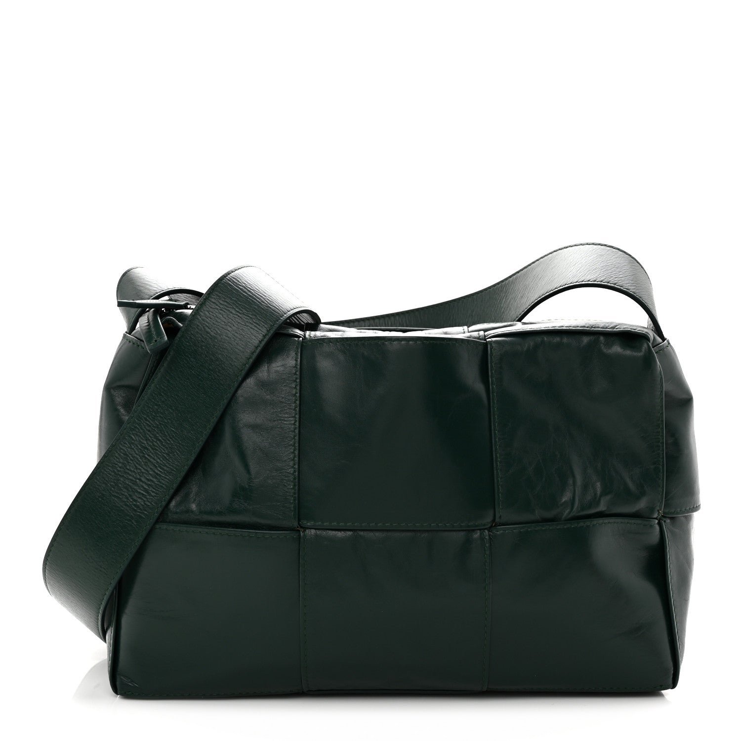 Bottega Veneta Paper Calfskin Maxi Intreccio Medium Arco Camera Bag Emerald Green