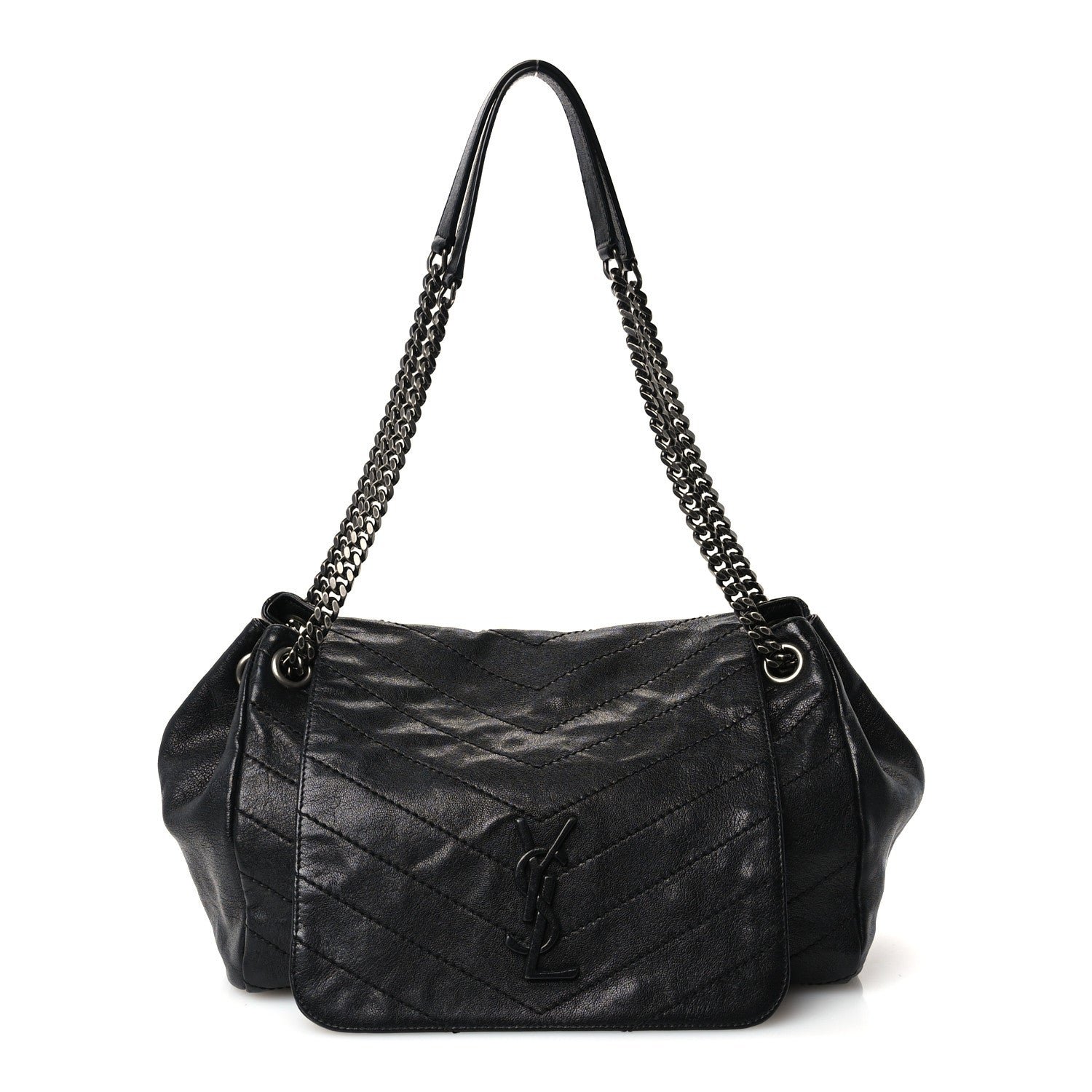 Saint Laurent Vintage Lambskin Chevron Monogram Medium Nolita Black