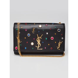 Yves Saint Laurent Black Leather Studded Medium Kate Bag