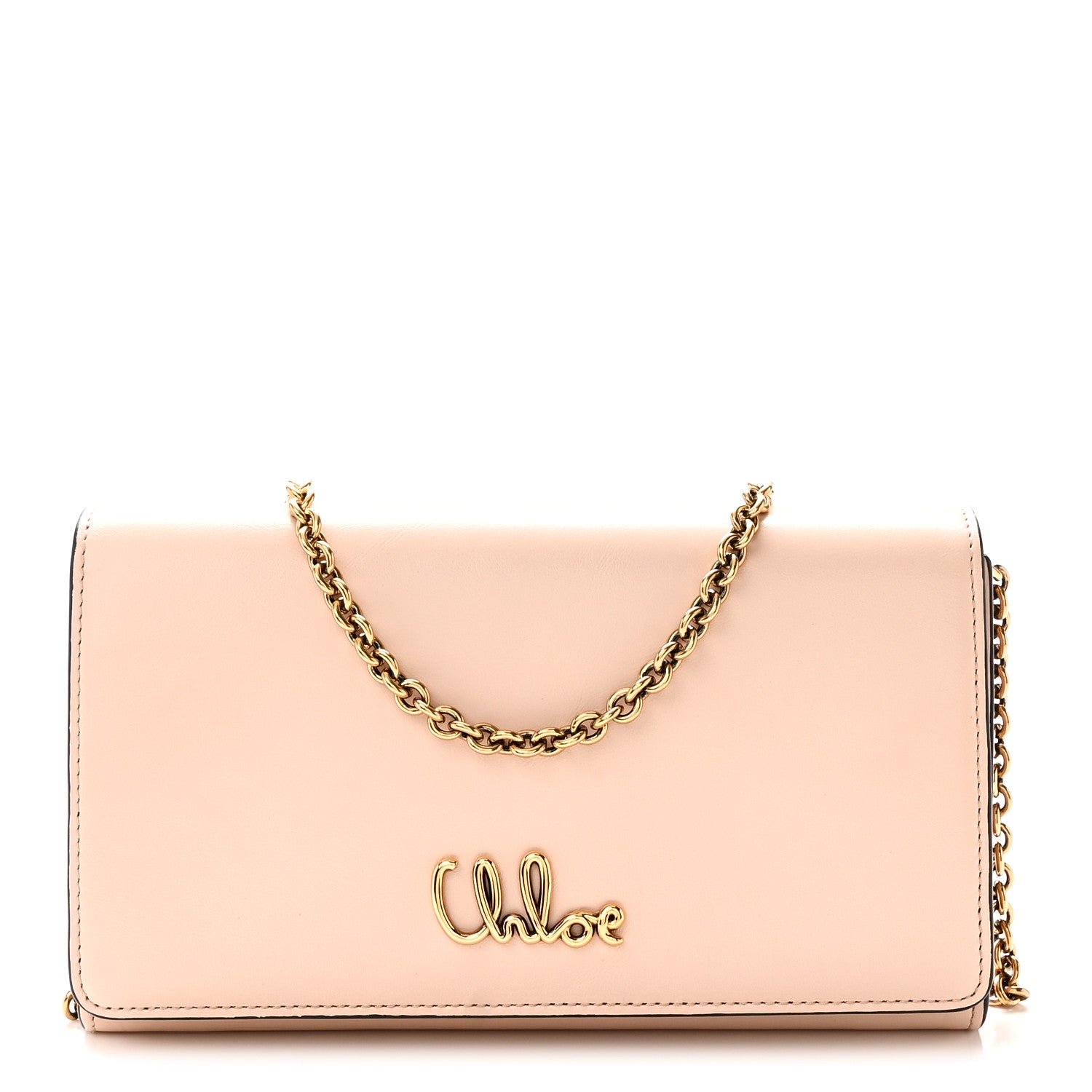 Chloe Calfskin Iconic Flap Wallet On Chain Cement Pink
