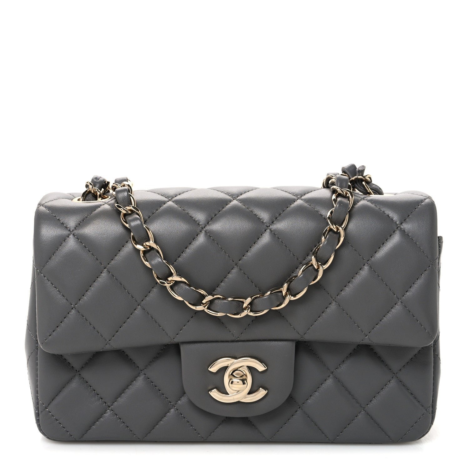 Chanel Lambskin Quilted Mini Rectangular Flap Grey