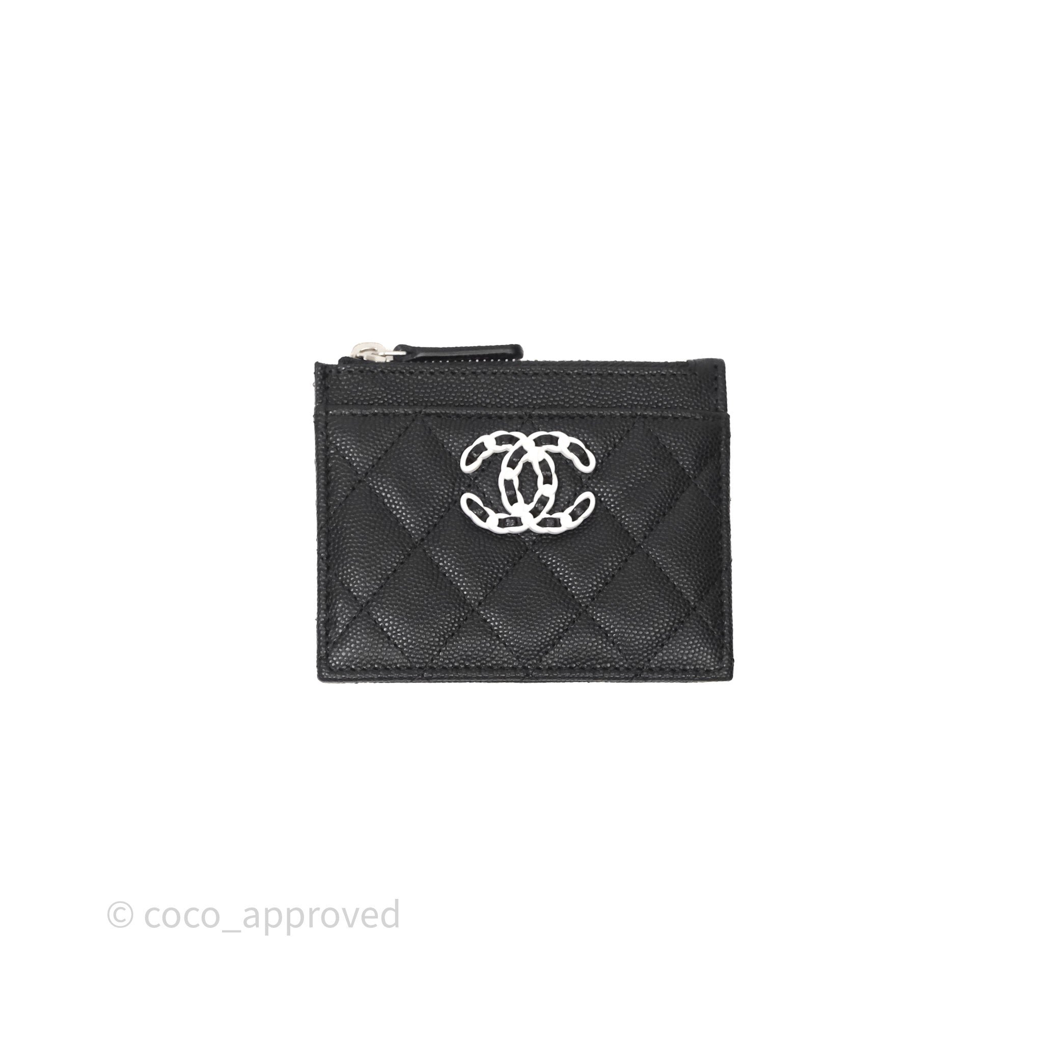 Chanel CC Zipped Card Holder Black White Caviar Sliver Hardware