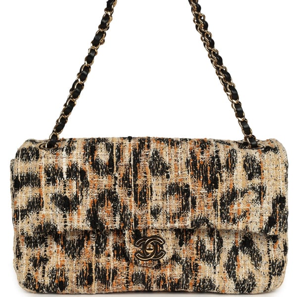 Chanel Maxi Leopard Print "Souplissimo" Small Flap Bag Brown, Black, White Tweed, Mixed Fibers Gold Hardware