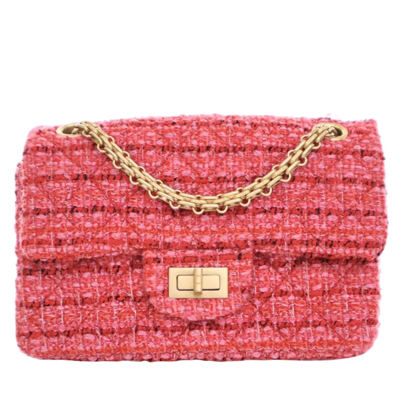 Chanel Pink Quilted Tweed Mini 2.55 Reissue Flap Bag 224 Aged Gold Hardware, 2019