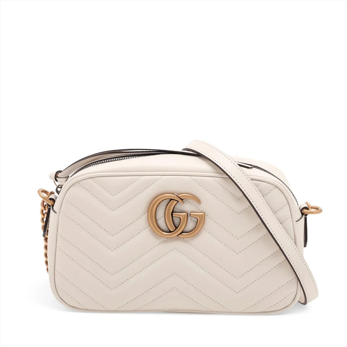 Gucci GG Marmont 447632 Leather Chain Shoulder Bag Beige