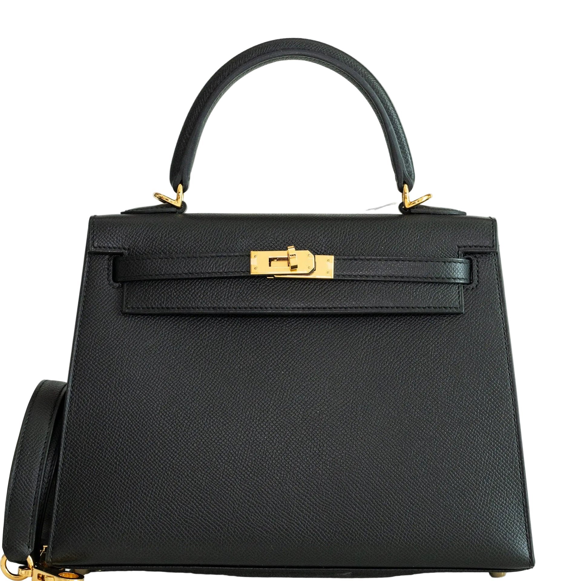 Hermes Hermès Kelly 25 Sellier Noir Epsom Gold Hardware