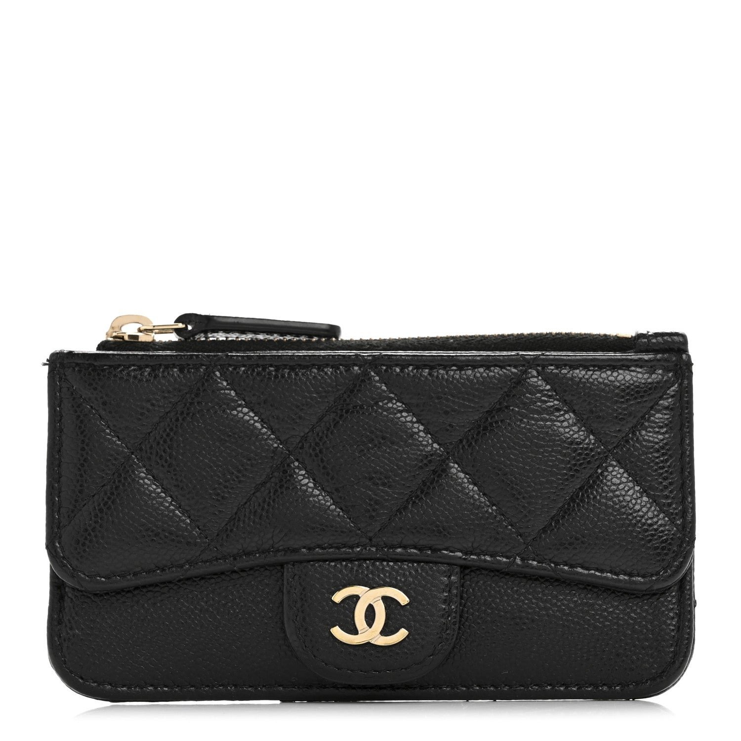 Chanel Caviar Quilted Flap Zip Card Holder Black