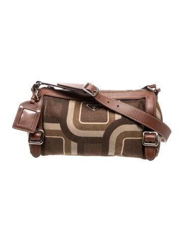 Prada Enameled Metal Triangle Canvas and Leather Geometric Print Shoulder Bag