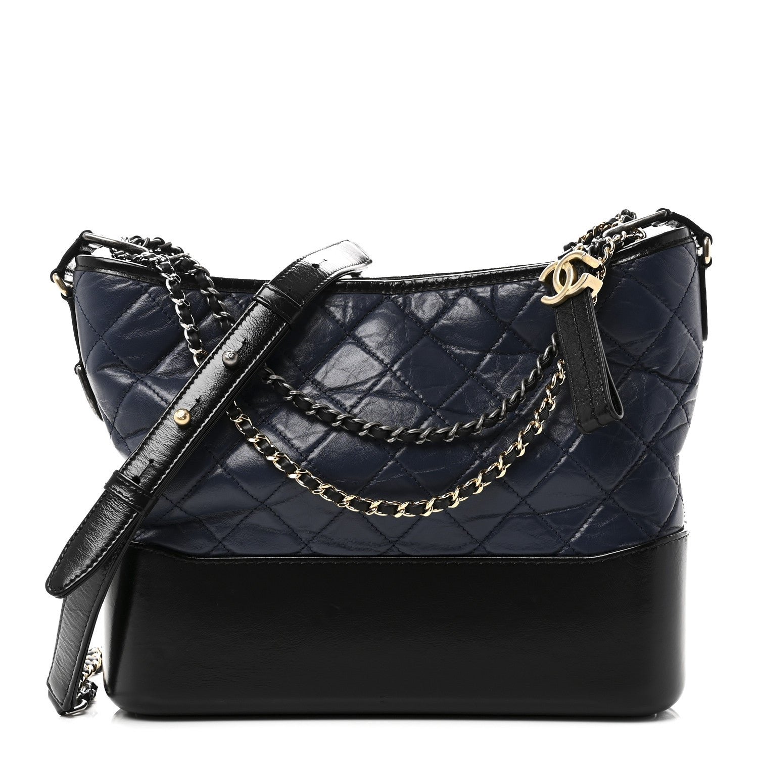 Chanel Aged Calfskin Quilted Medium Gabrielle Hobo Navy Black