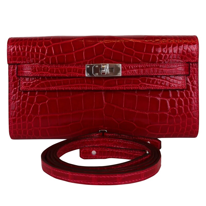 Braise Shiny Niloticus Crocodile Kelly-To-Go Wallet Palladium Hardware, 2026