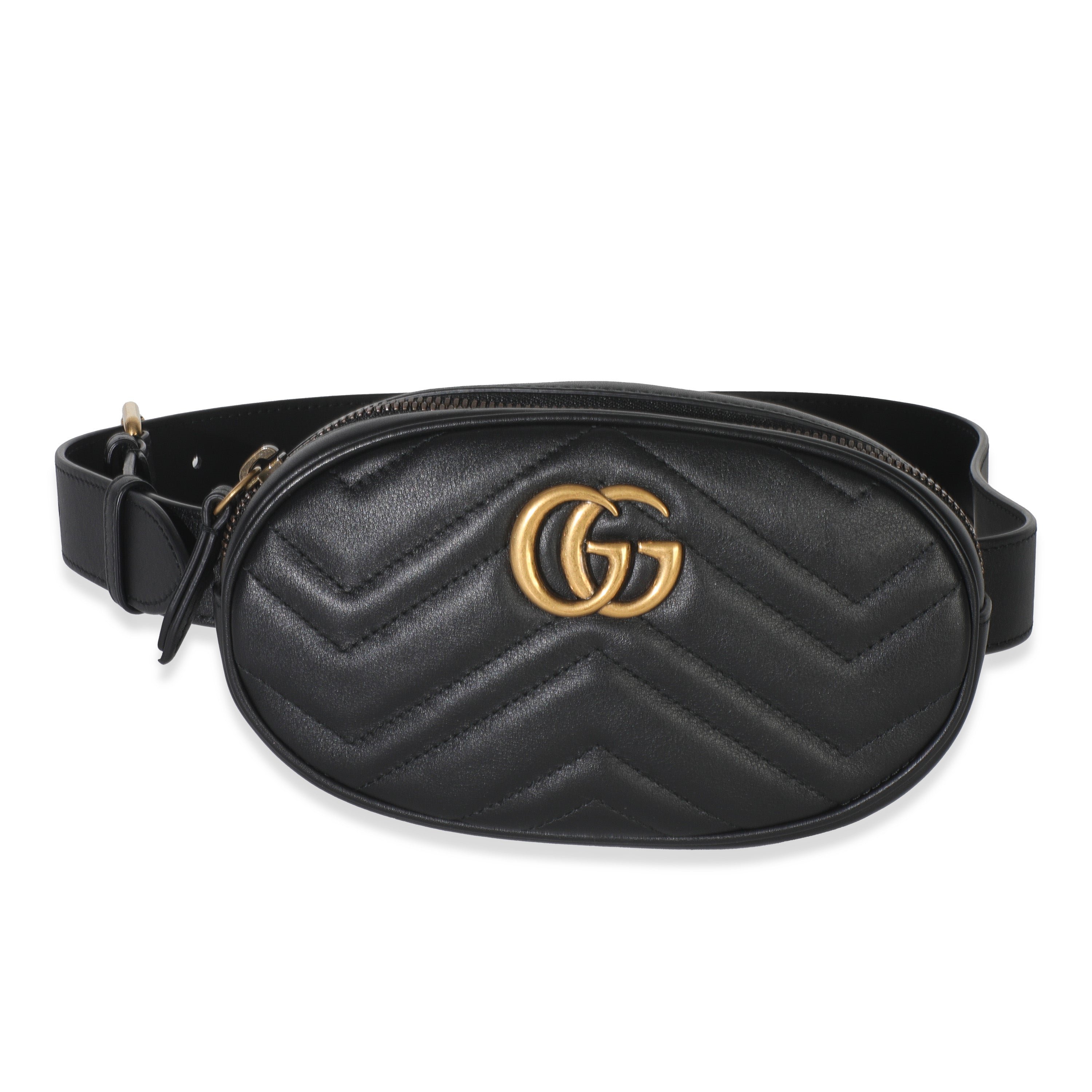 Gucci Black Matelasse Calfskin GG Marmont Belt Bag 75/30