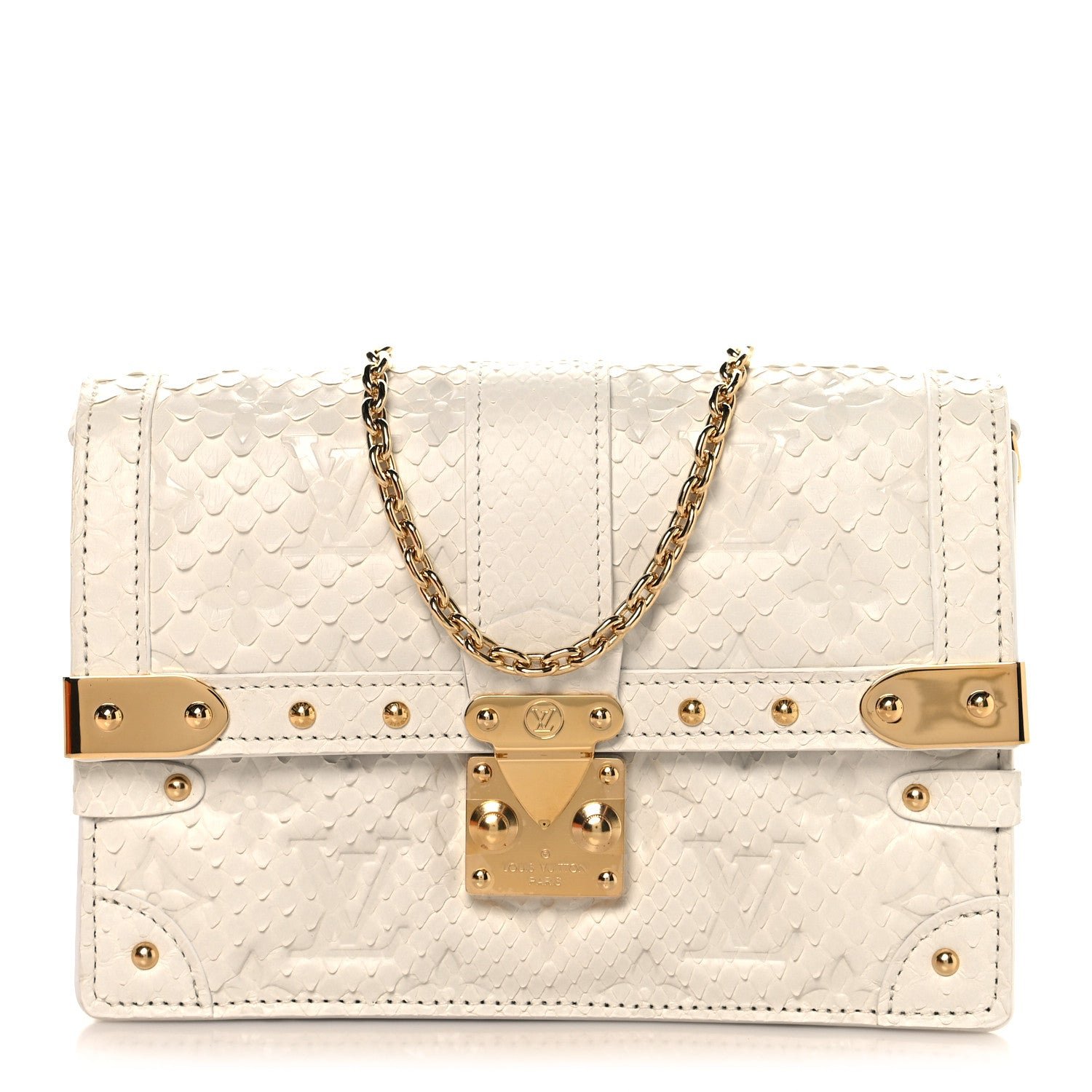 Louis Vuitton Snakeskin Monogram Embossed Trunk Chain Wallet Blanc