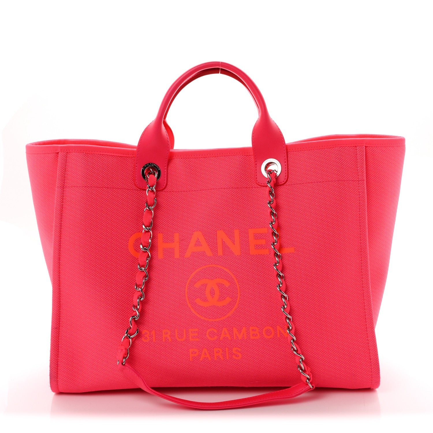 Chanel Mixed Fibers Calfskin Medium Deauville Tote Pink Orange