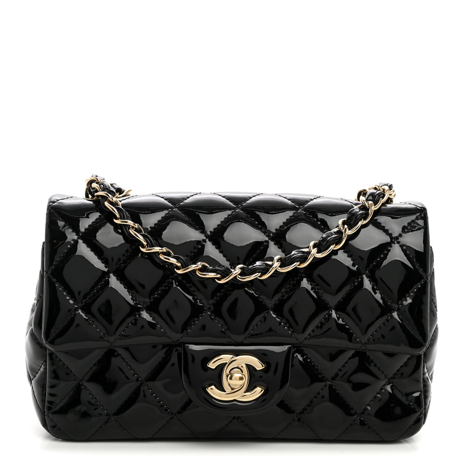 Chanel Patent Calfskin Quilted Mini Rectangular Flap Black