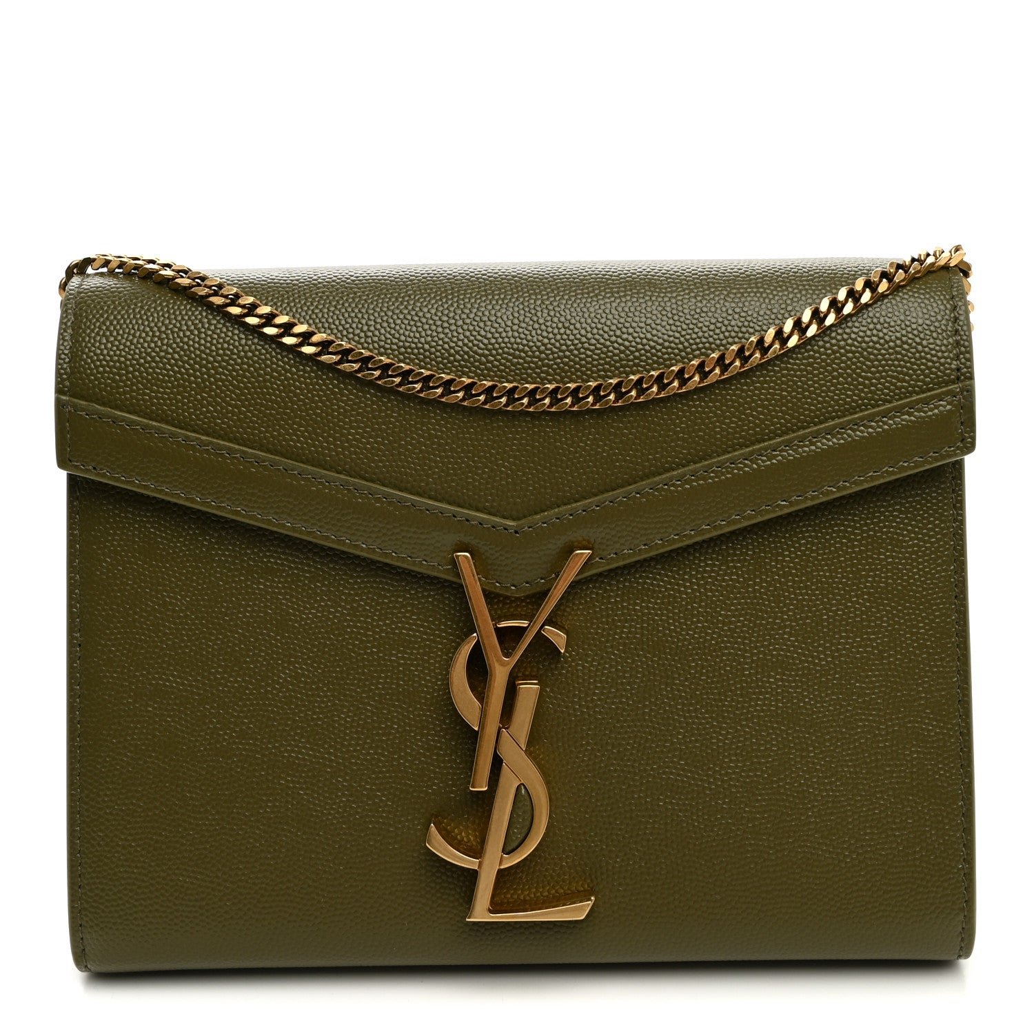 Saint Laurent Grain De Poudre Monogram Cassandra Chain Wallet Vert Kaki