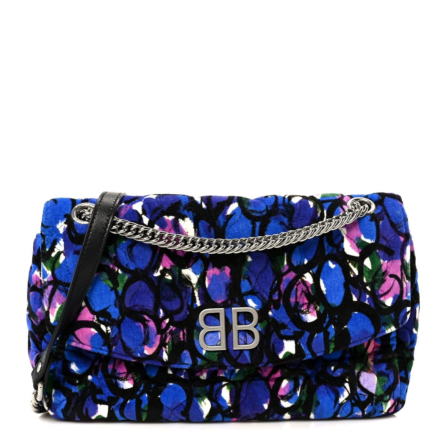 Balenciaga Velvet Floral Quilted M BB Round Shoulder Bag Bleu