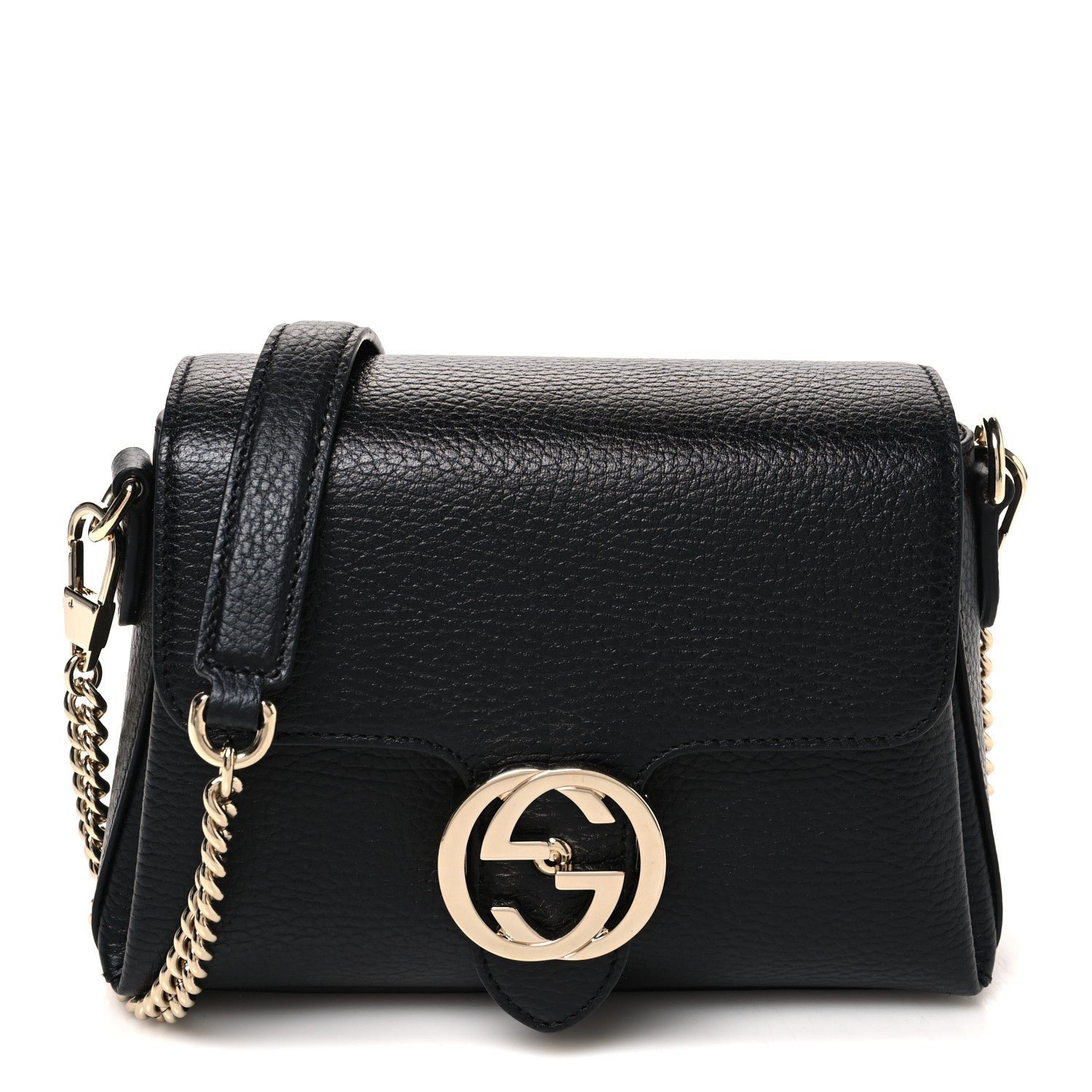 Gucci Dollar Calfskin Interlocking G Crossbody Bag Black