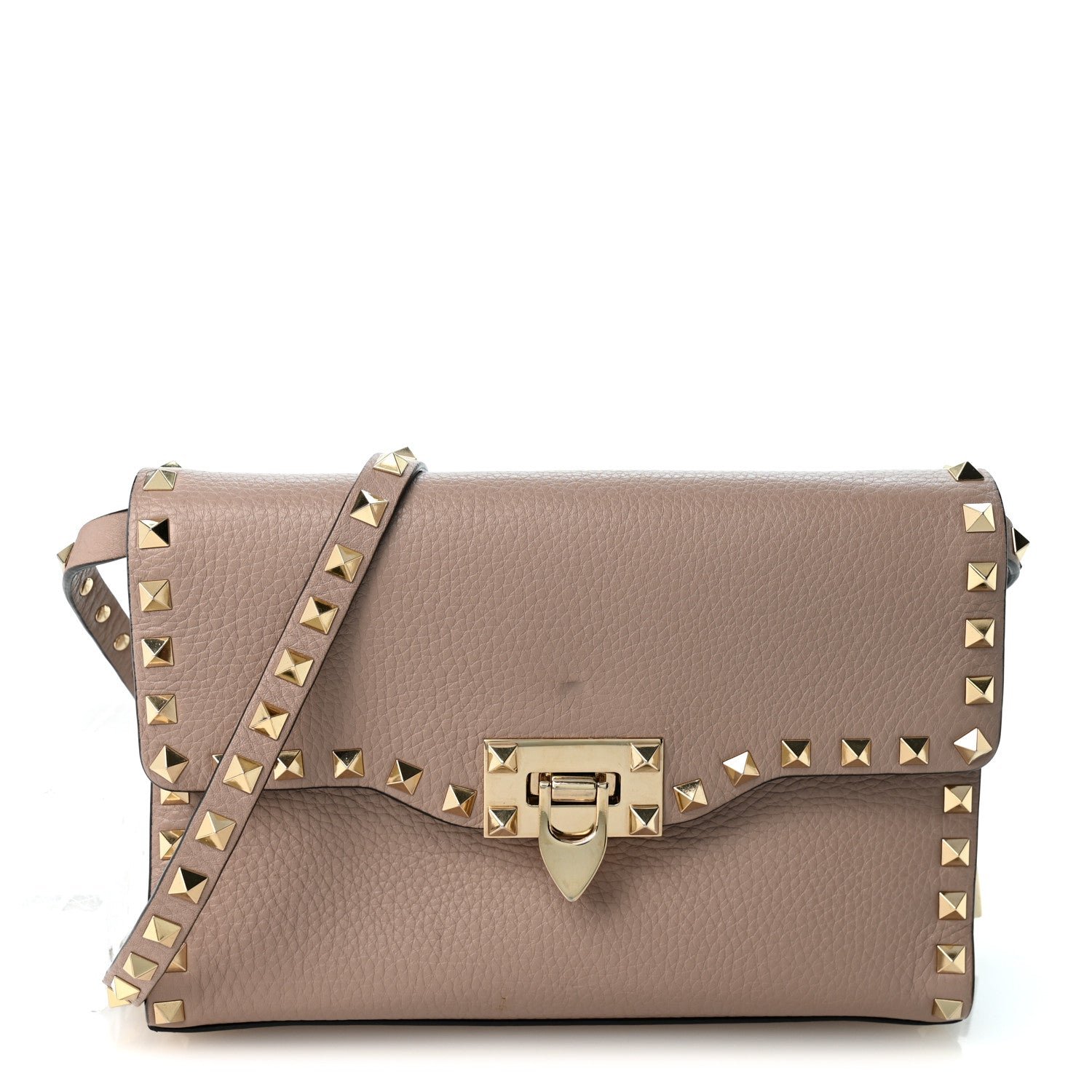 Valentino Garavani Pebbled Calfskin Medium Rockstud Flip Lock Crossbody Bag Poudre