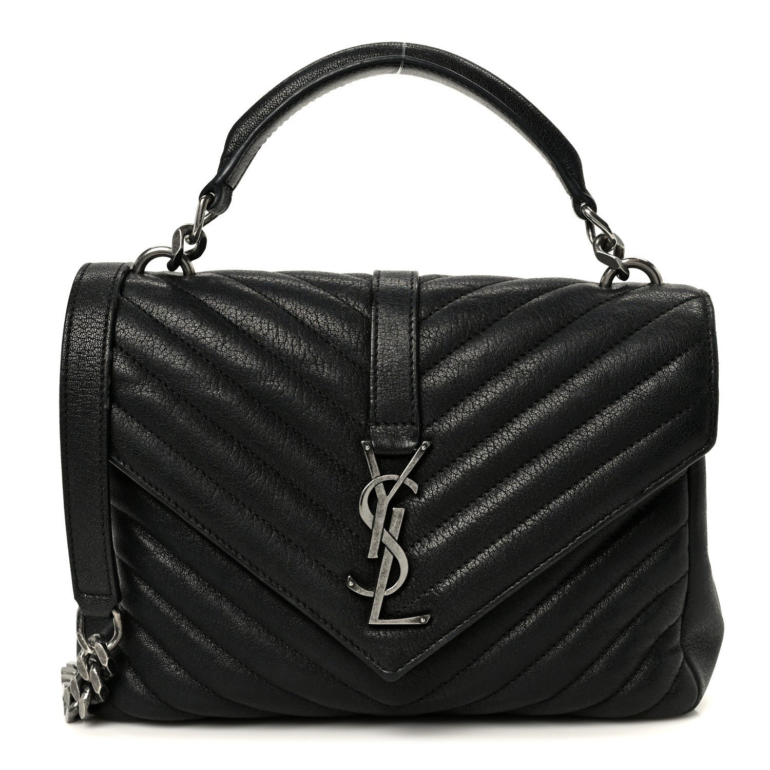 Saint Laurent Sheepskin Matelasse Chevron Monogram Monochrome Medium College Bag Black