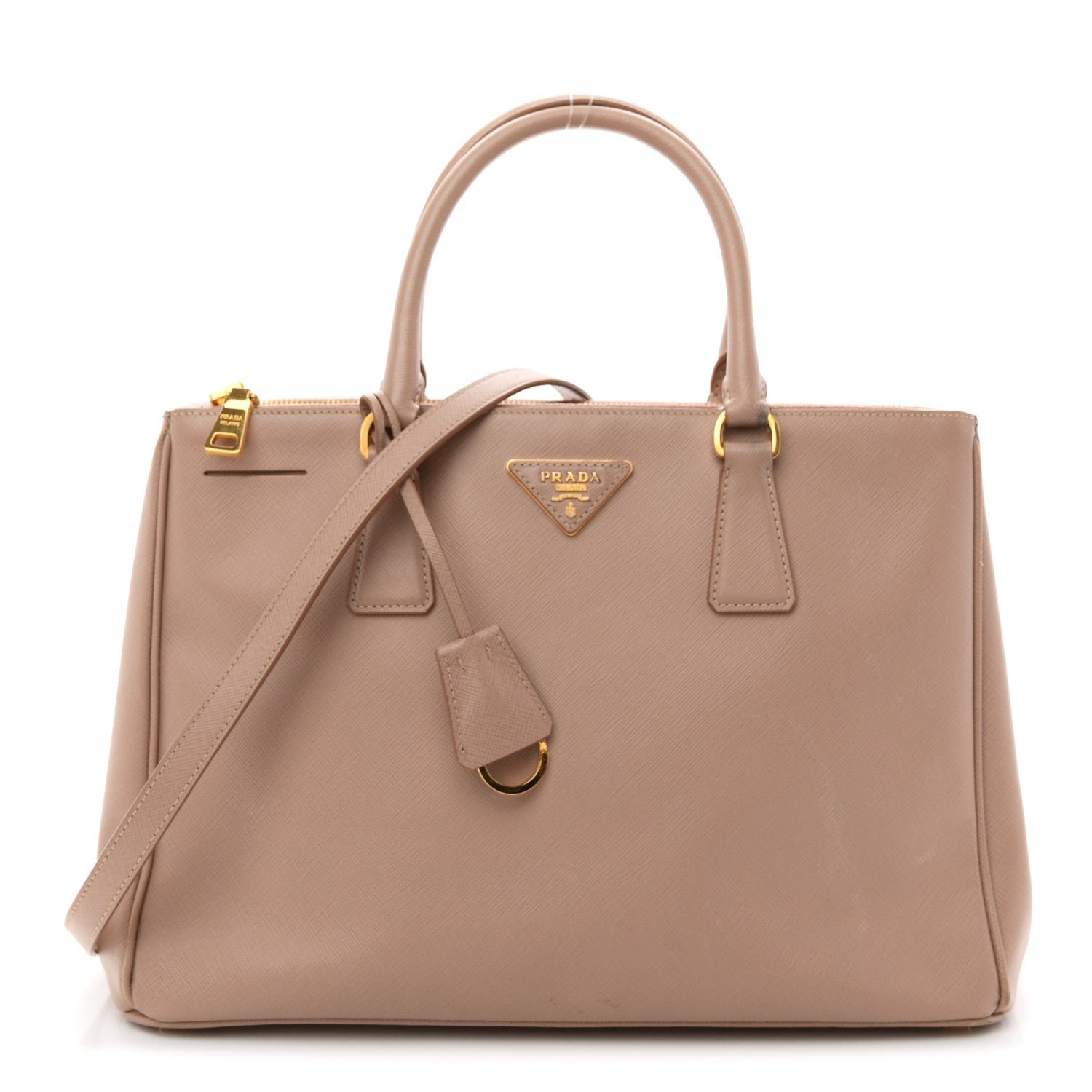 Prada Saffiano Medium Galleria Double Zip Tote Cammeo