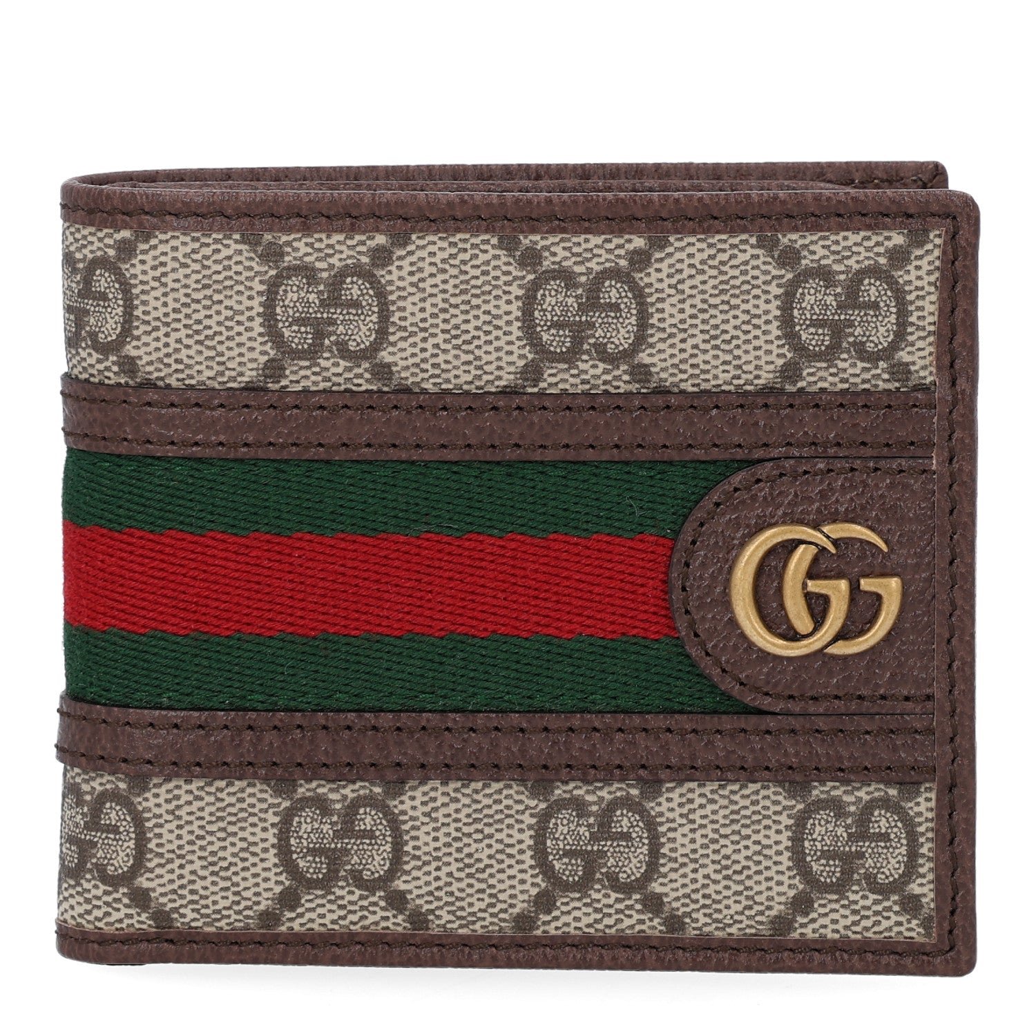 Gucci GG Supreme Monogram Web Mens Ophidia Bi-Fold Wallet Beige New Acero