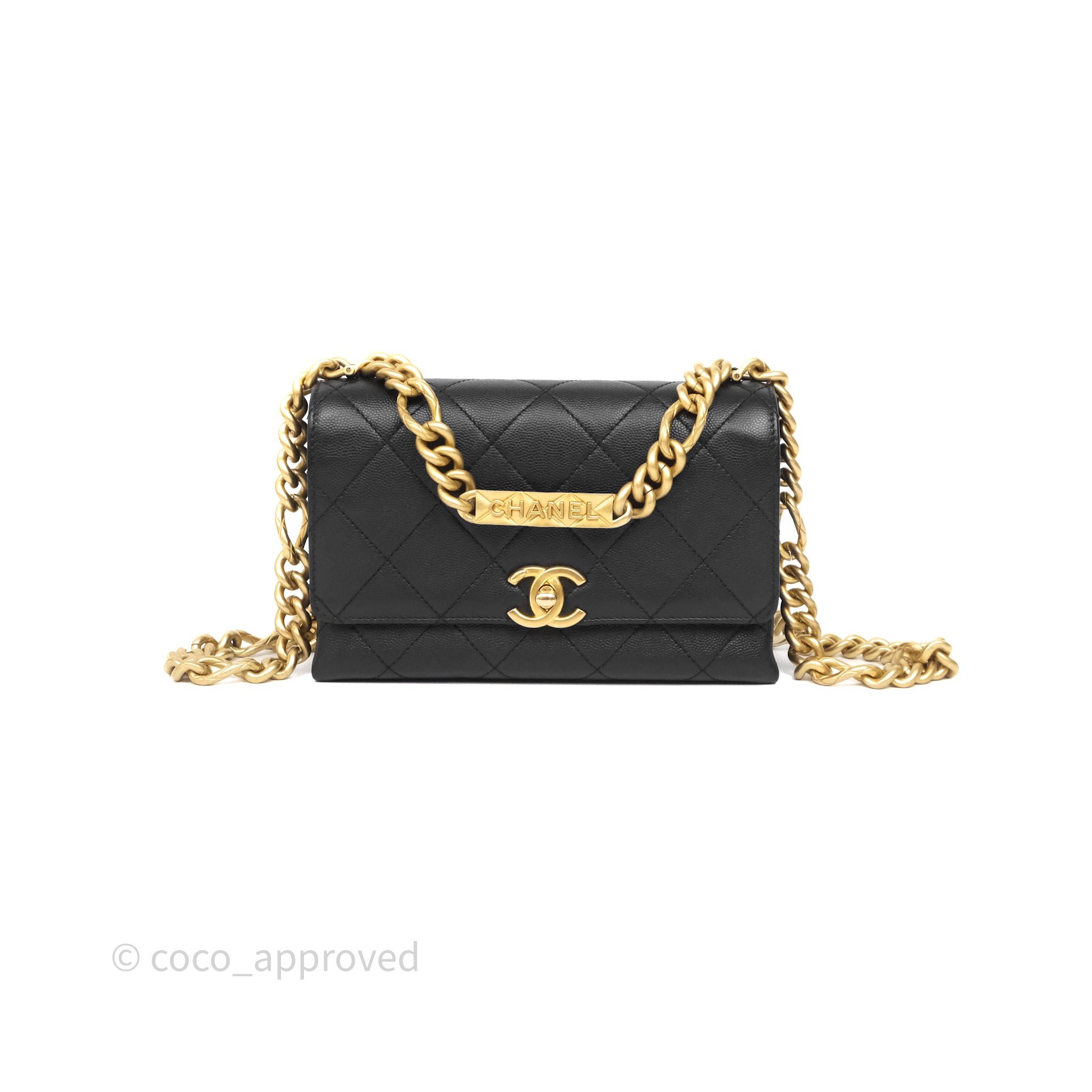 Chanel Mini Bracelet On Chain Flap Bag Flat Quilted Black Caviar Aged Gold Hardware