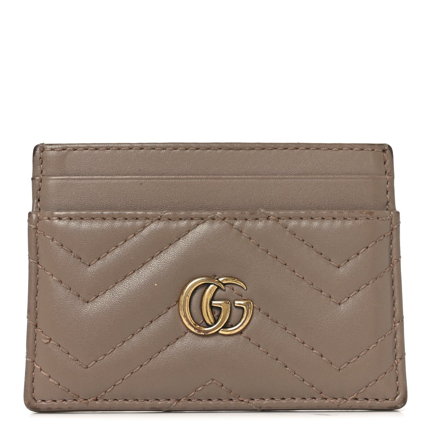 Gucci Calfskin Matelasse GG Marmont Card Holder Porcelain Rose