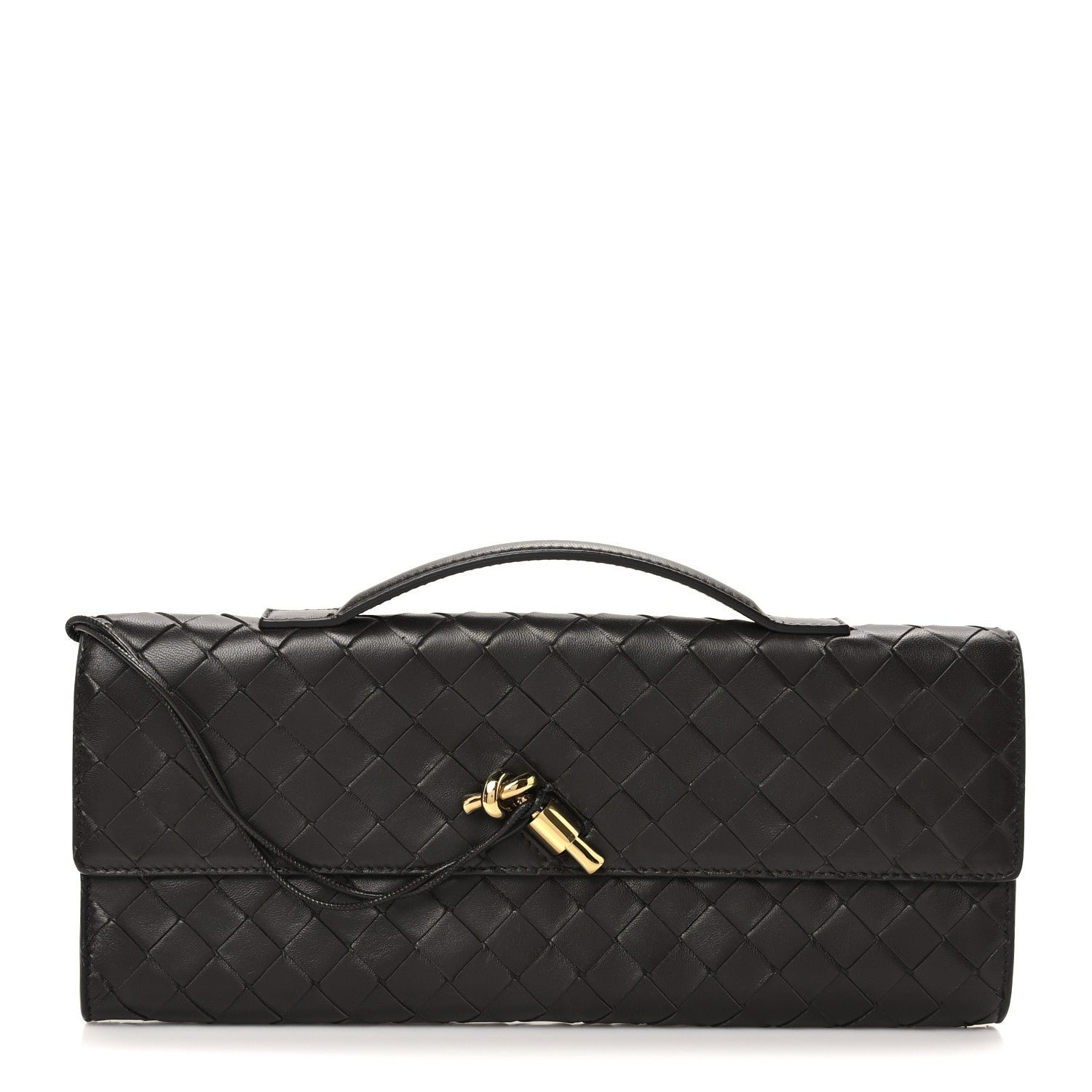 Nappa Intrecciato Long Andiamo Top Handle Clutch Black