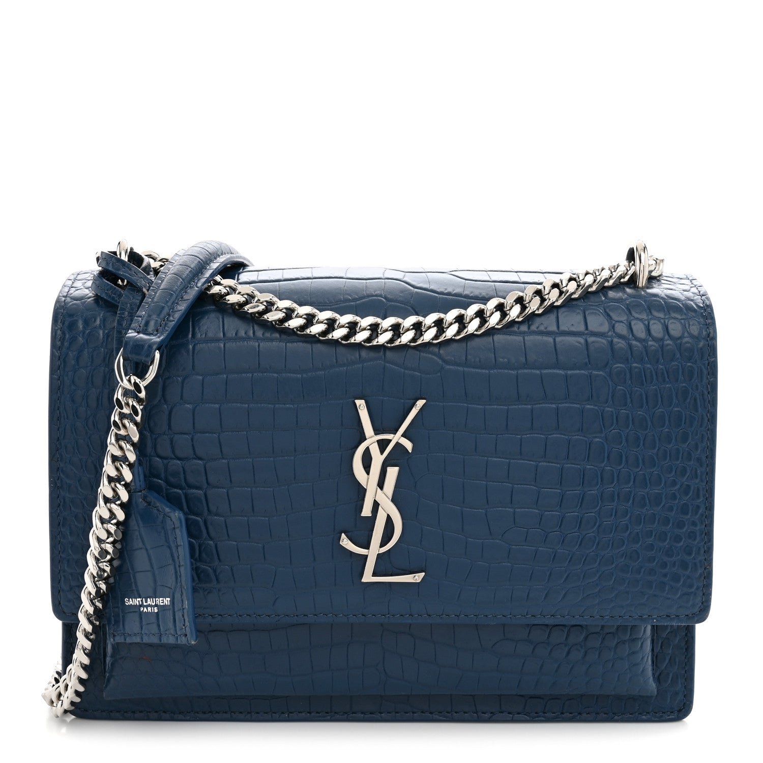 Saint Laurent Calfskin Crocodile Embossed Medium Monogram Sunset Navy