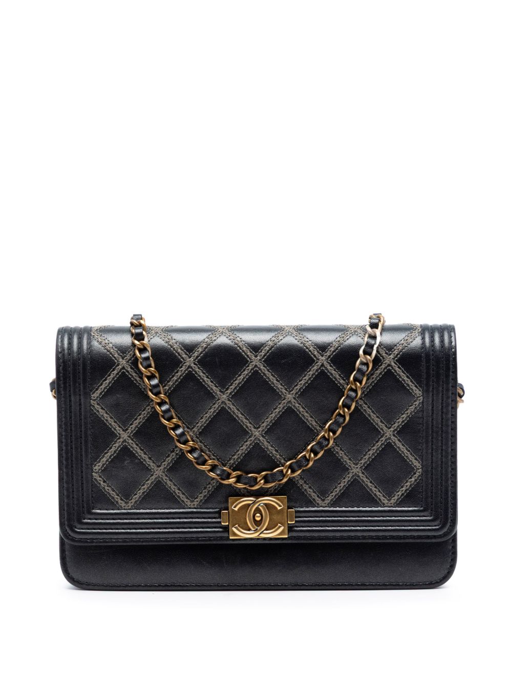2013-2014 Quilted Lambskin Double Stitch Boy Wallet On Chain crossbody bag