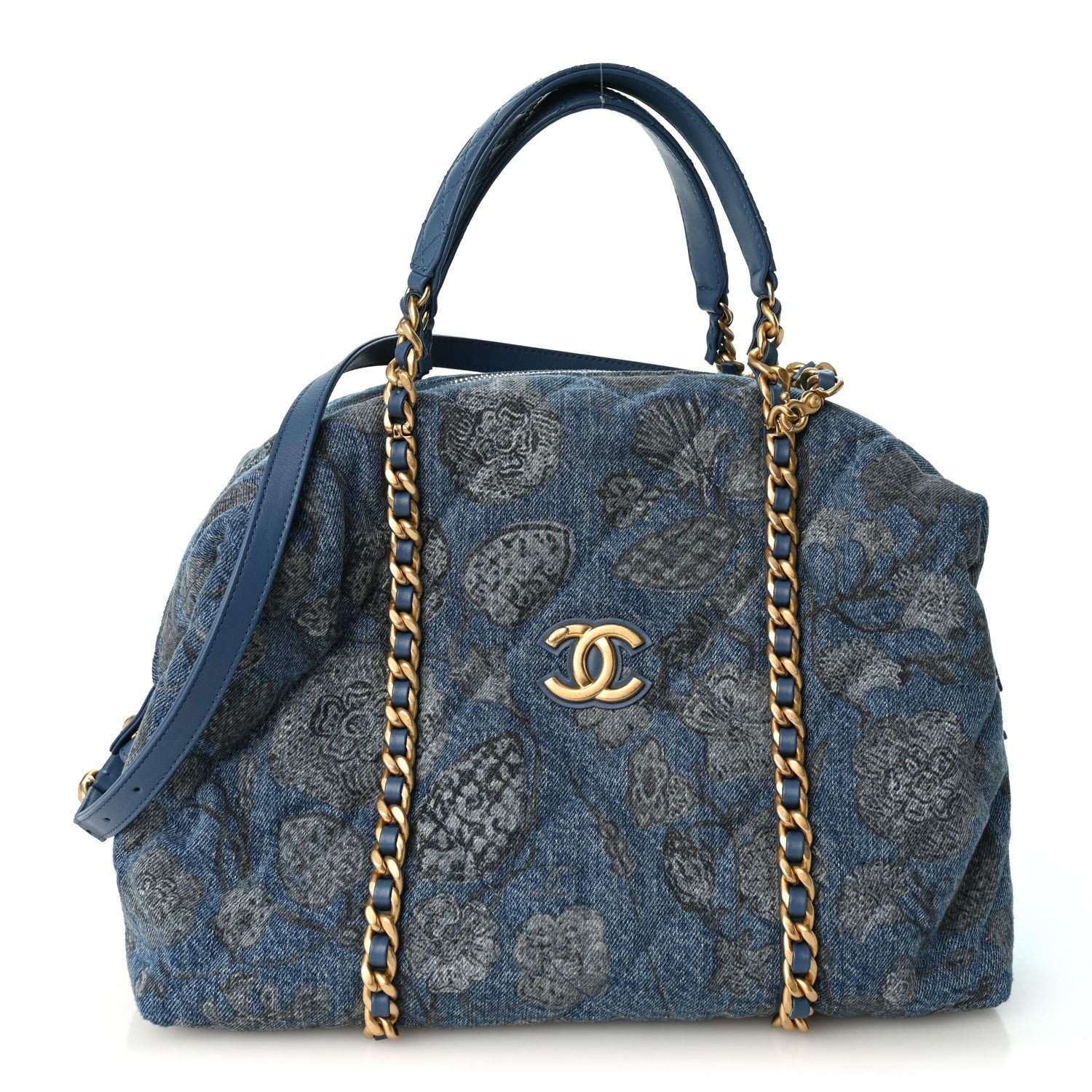 Chanel Denim Printed Destination Chenonceau Shoulder Bag Blue