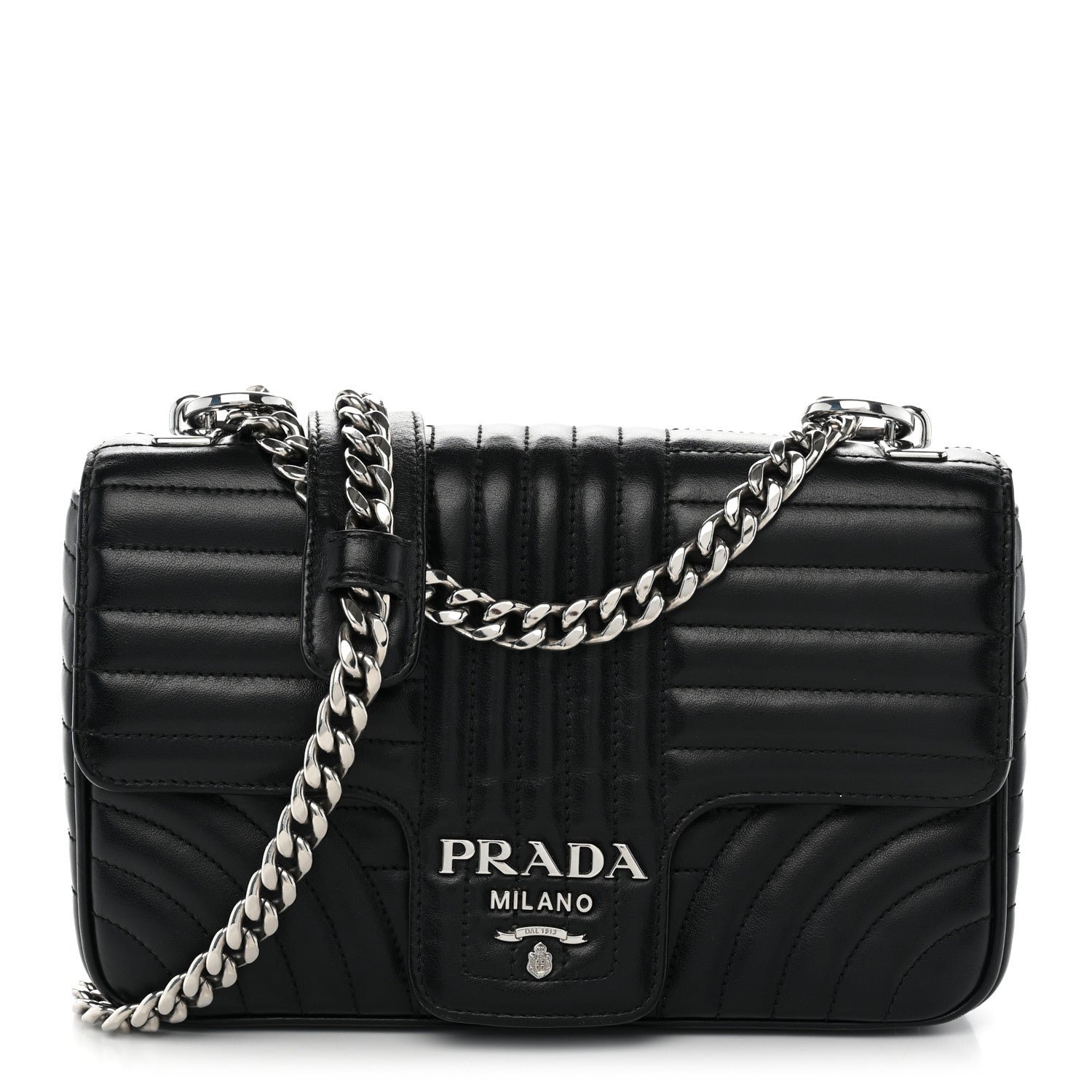 Prada Soft Calfskin Impunture Diagramme Medium Chain Flap Shoulder Bag Black
