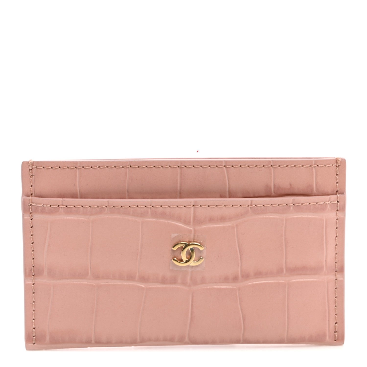 Chanel Calfskin Crocodile Embossed Crococo Card Holder Pink