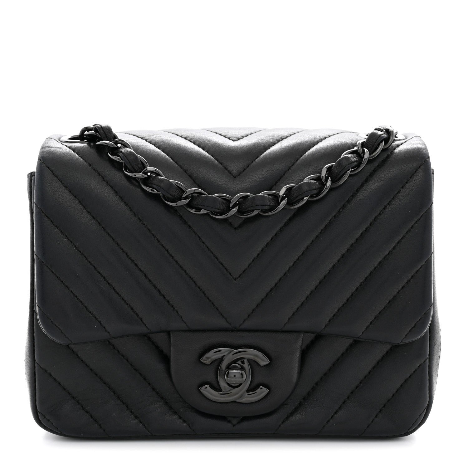 Chanel Lambskin Chevron Quilted Mini Square Flap So Black