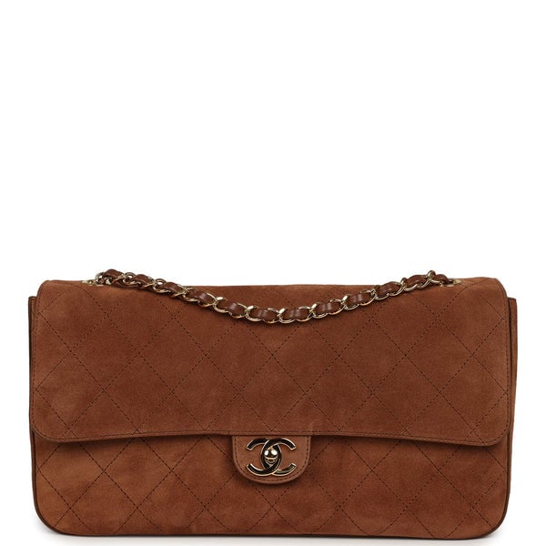 Chanel Maxi "Souplissimo" Small Flap Bag Camel Suede Gold Hardware
