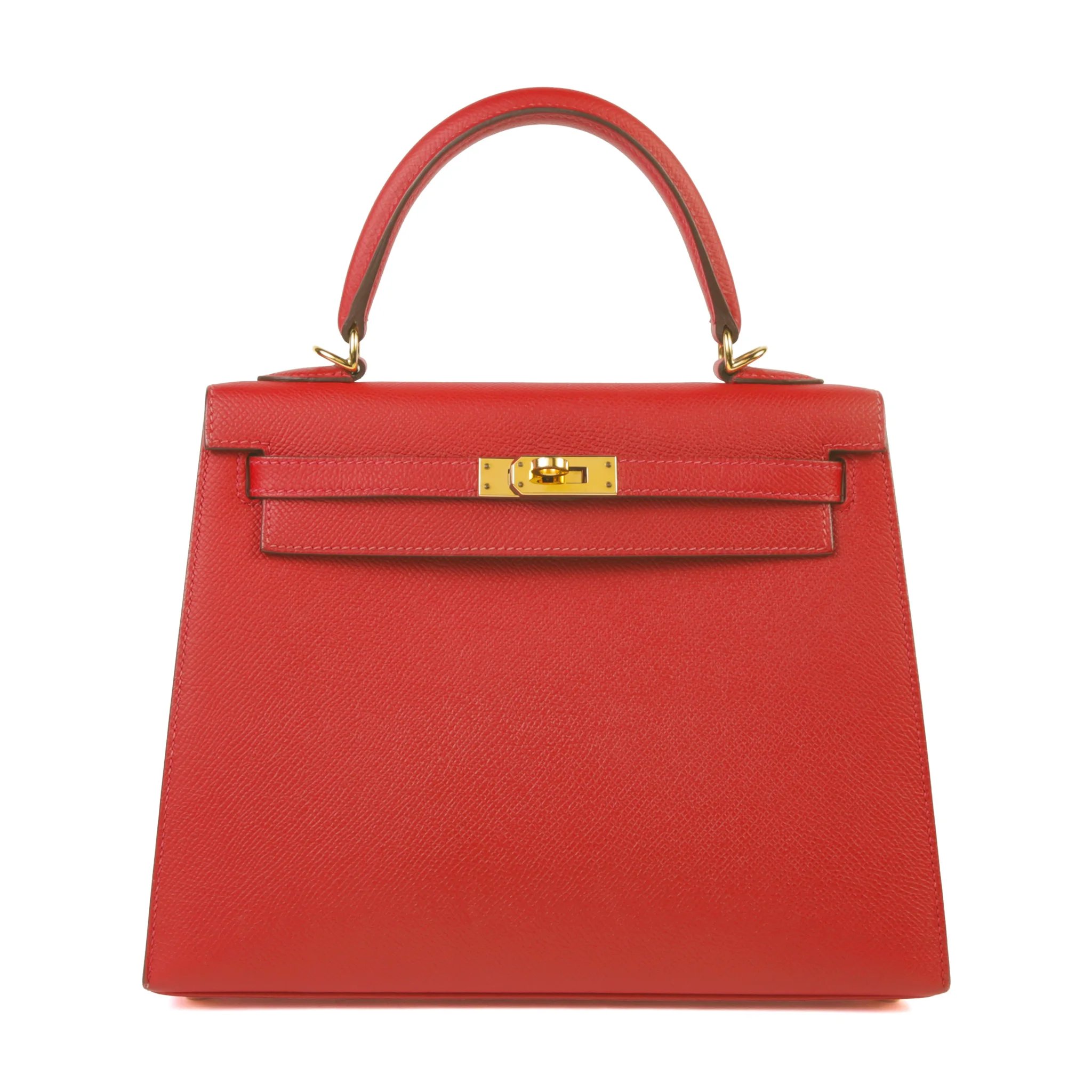 Very Good ( Rank A) HERMÈS Kelly 25 Sellier Rouge Casaque (Q5) Epsom Gold hardware X (2016)