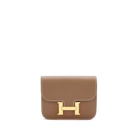 Hermes Etoupe Evercolor Constance Slim Wallet Gold Hardware, 2023