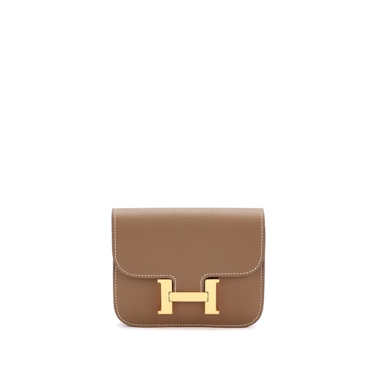 Hermes Etoupe Evercolor Constance Slim Wallet Gold Hardware, 2023