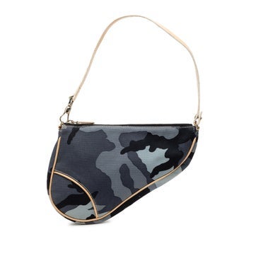 Calf Leather Mini Canvas Camouflage Saddle Pochette
