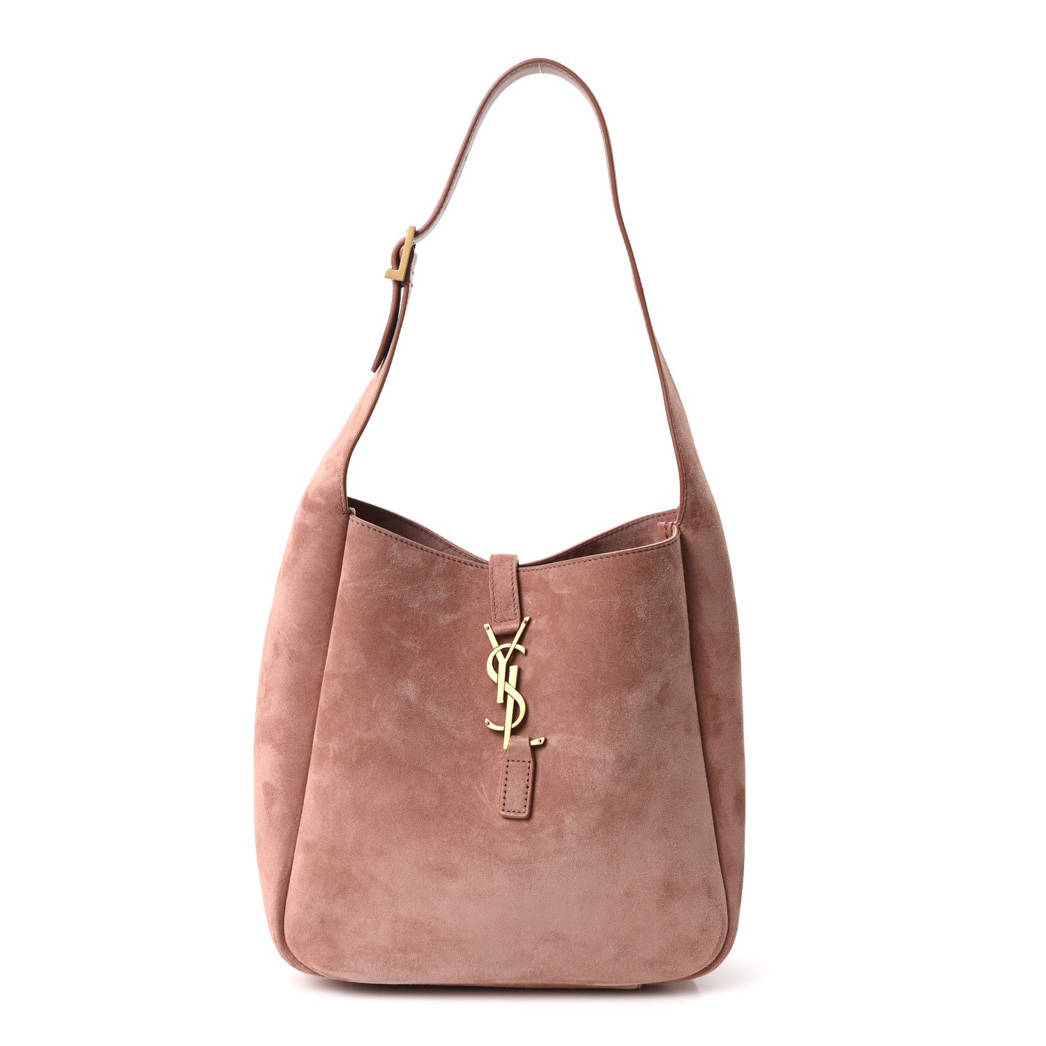 Saint Laurent Suede Calfskin Small Le 5 A 7 Soft Hobo  Barely Pink