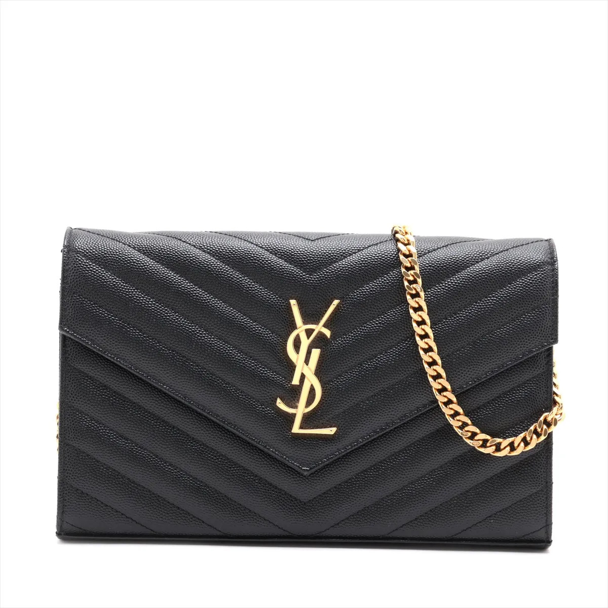 Saint Laurent Paris Cassandra 377828 Leather Chain Wallet Black