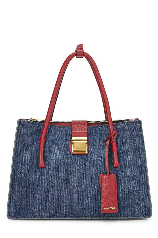 Miu Miu Multicolor Denim Convertible Buckle Top Handle Bag