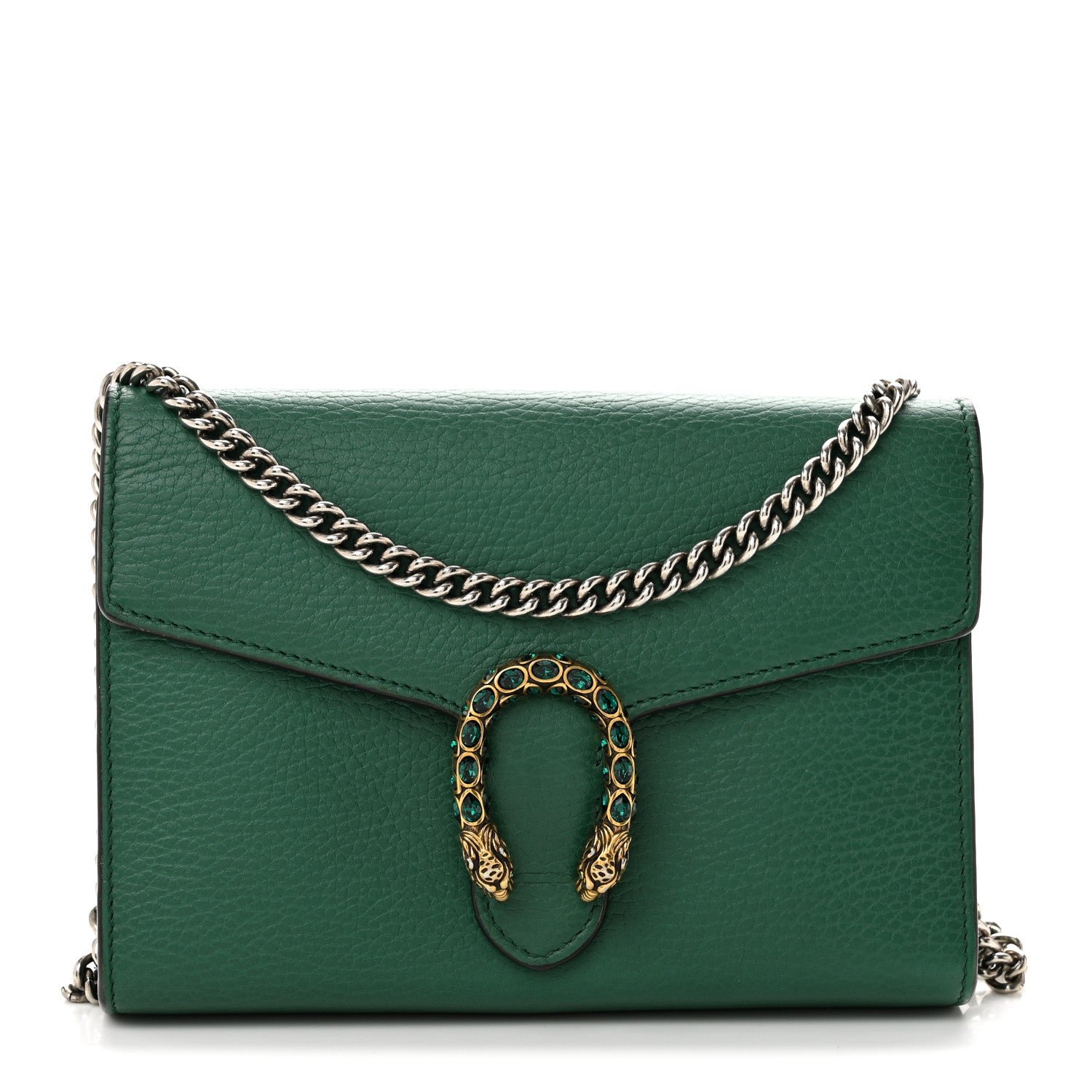 Gucci Calfskin Mini Dionysus Chain Wallet Emerald
