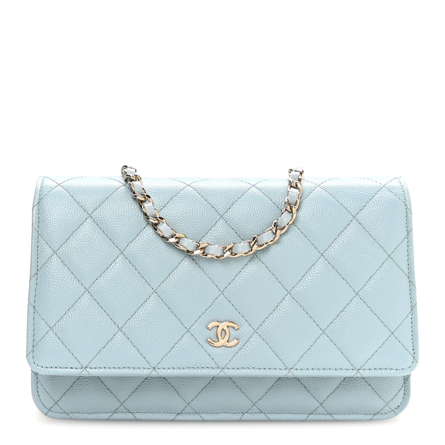 Chanel Caviar Quilted Wallet on Chain WOC Light Blue