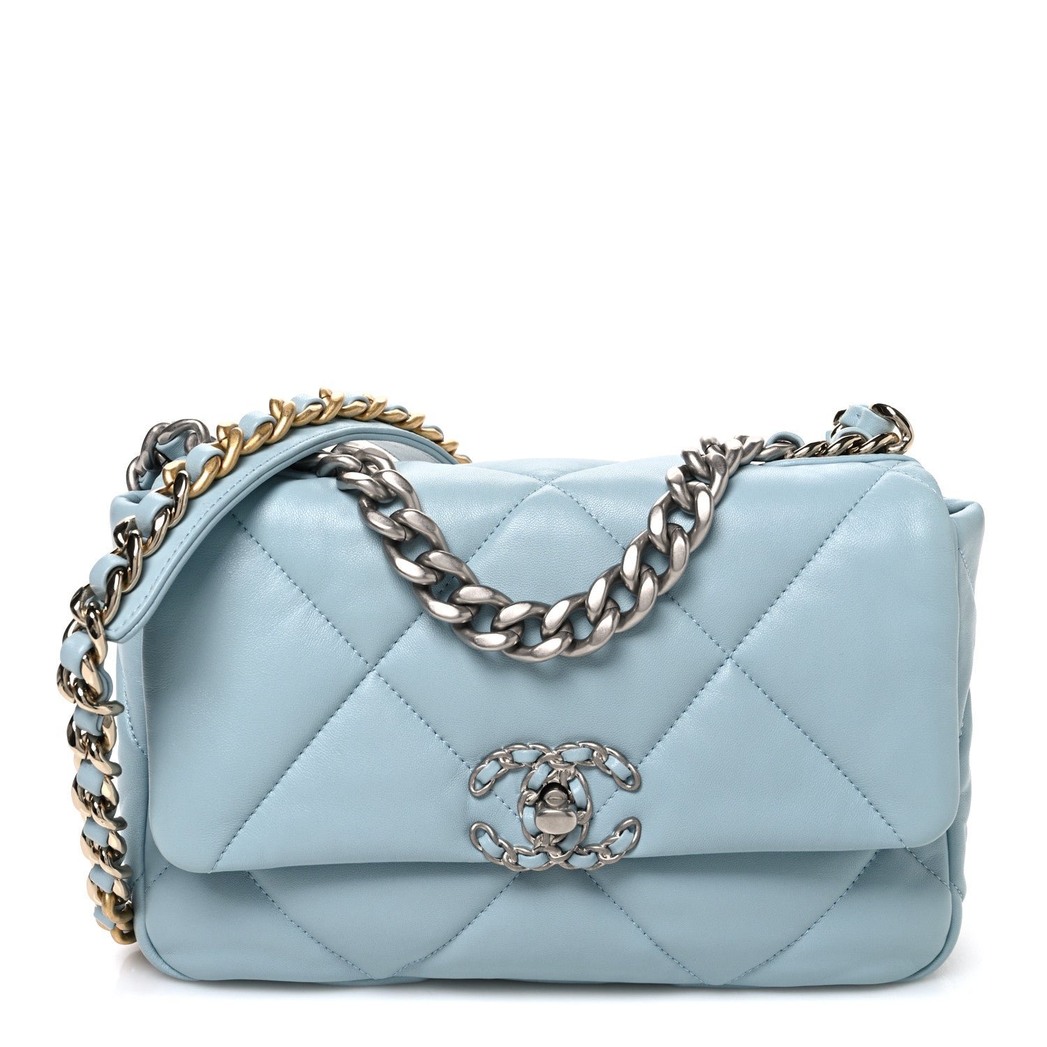 Chanel Lambskin Quilted Medium Chanel 19 Flap Light Blue