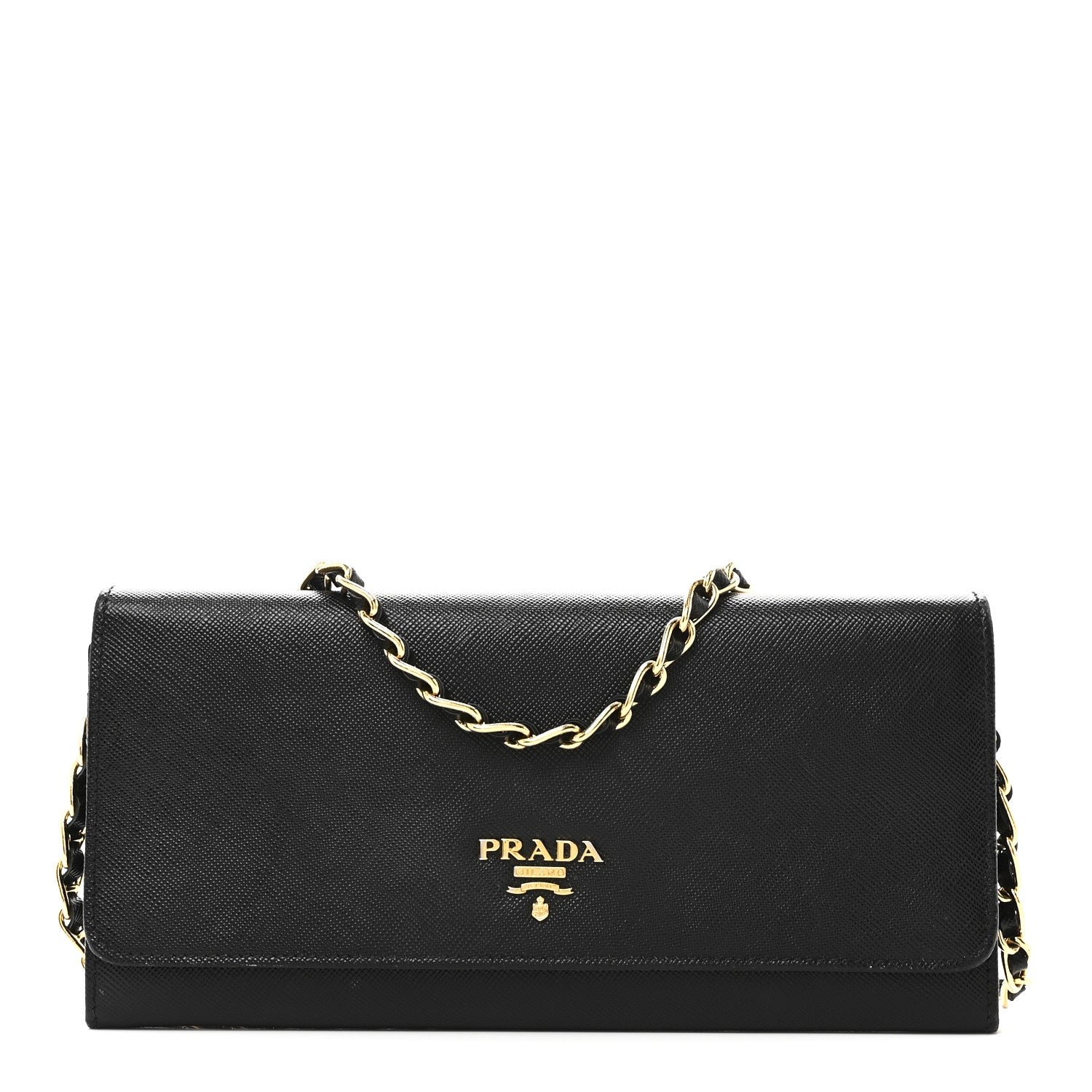Prada Saffiano Metal Oro Chain Wallet Black