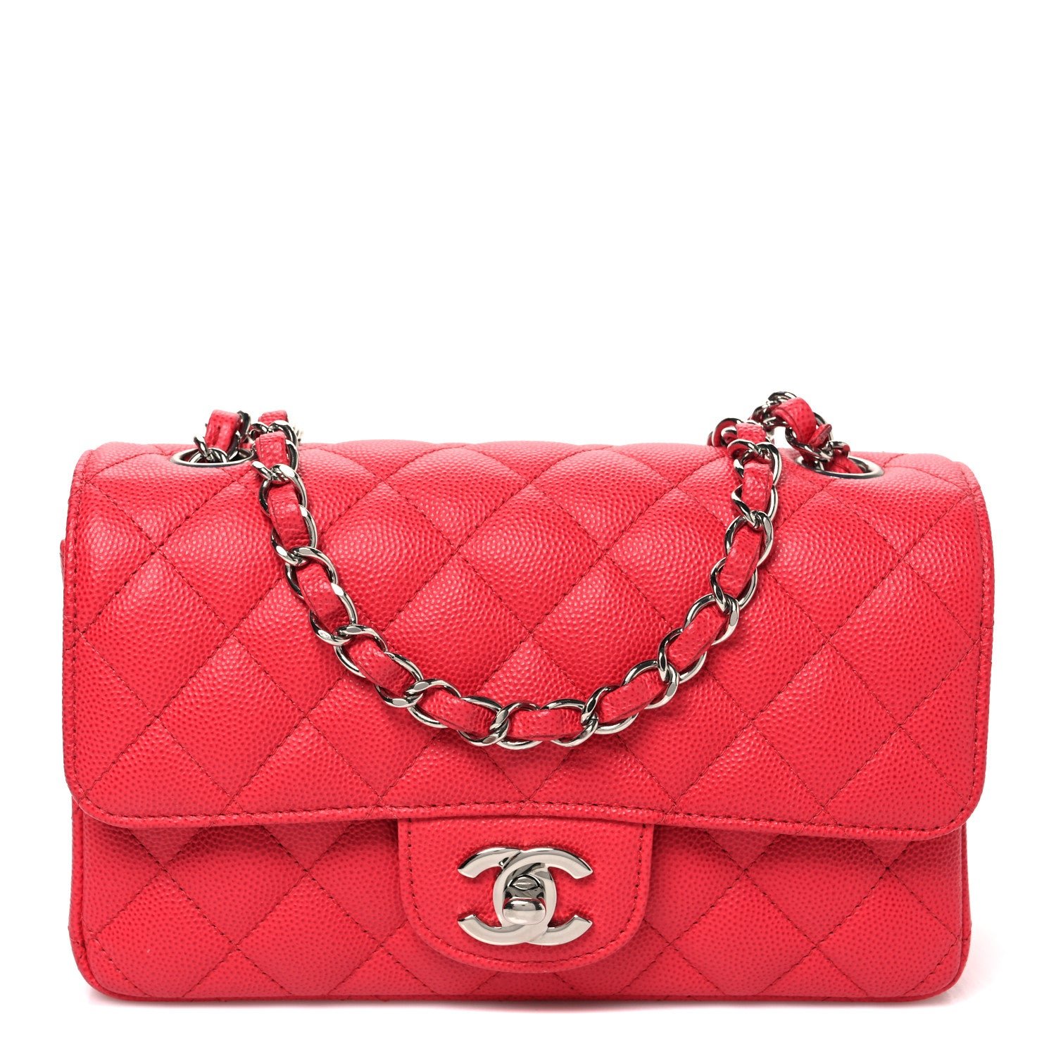 Chanel Caviar Quilted Mini Rectangular Flap Light Red